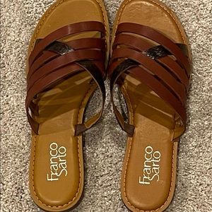 NEW IN BOX Franco Sarto Brown Leather Slip On Sandal